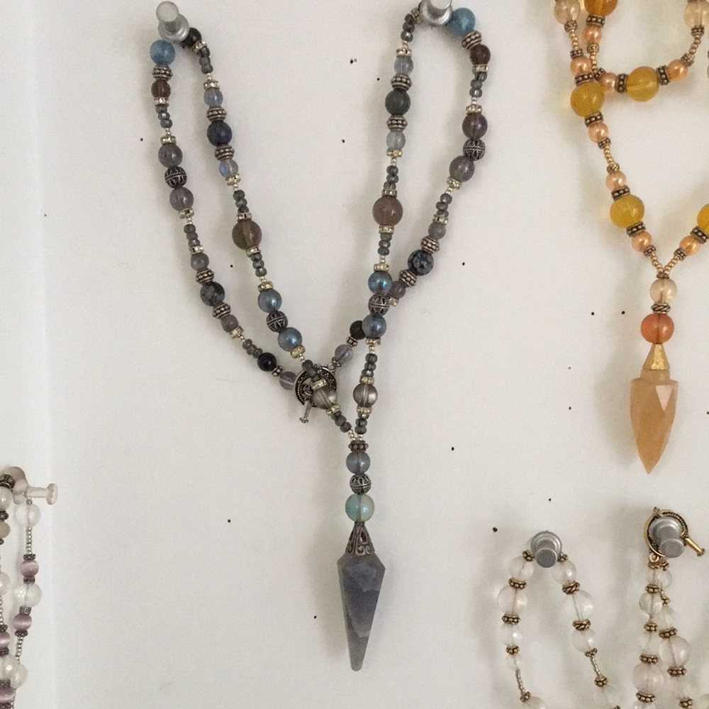 Smokey Quartz and Blue Iolite Crystal Necklace One of a kind Brand new handmade